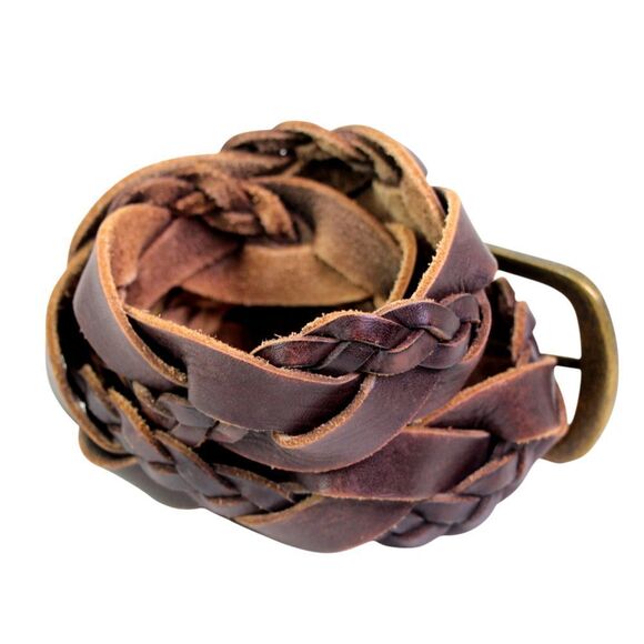 Abercrombie BRAIDED BROWN REAL LEATHER 1 3/8"Wd CASUAL WOMEN'S BELT Sz L/XL (C75 - Picture 5 of 14